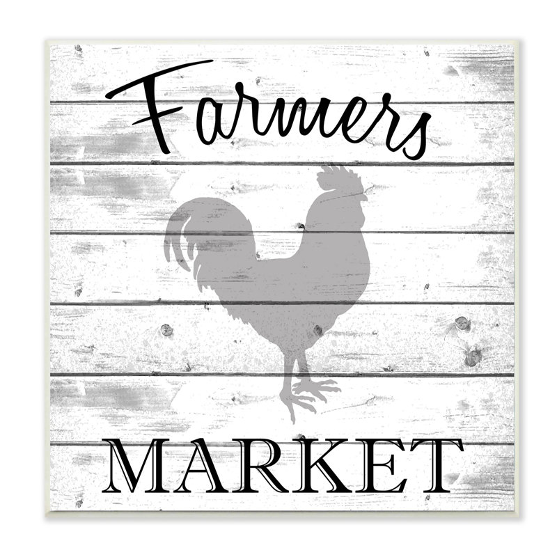 «Farmers Market Rooster Gray and White Planked Look», impression, H 12 po x l 12 po x P 0,5 po, Plaque murale