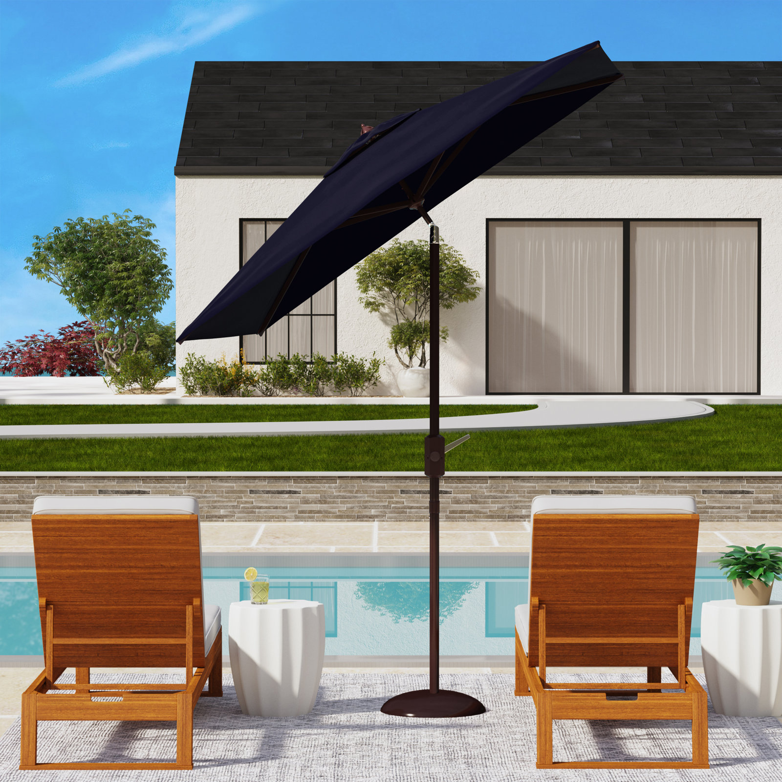 Lealia 90'' Outdoor Umbrella, Navy