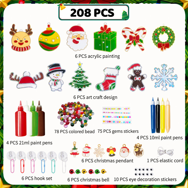 Bricolage pour fenêtre, 208 pièces, ensembles de bricolage de Noël