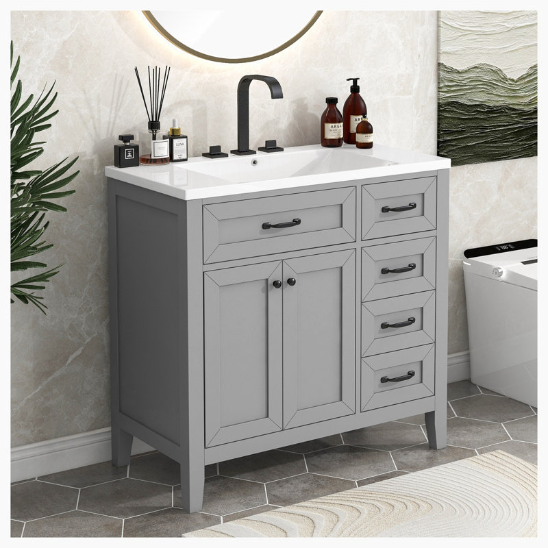 Meuble-lavabo sur pied simple 35,98 po Munazzah, Gris
