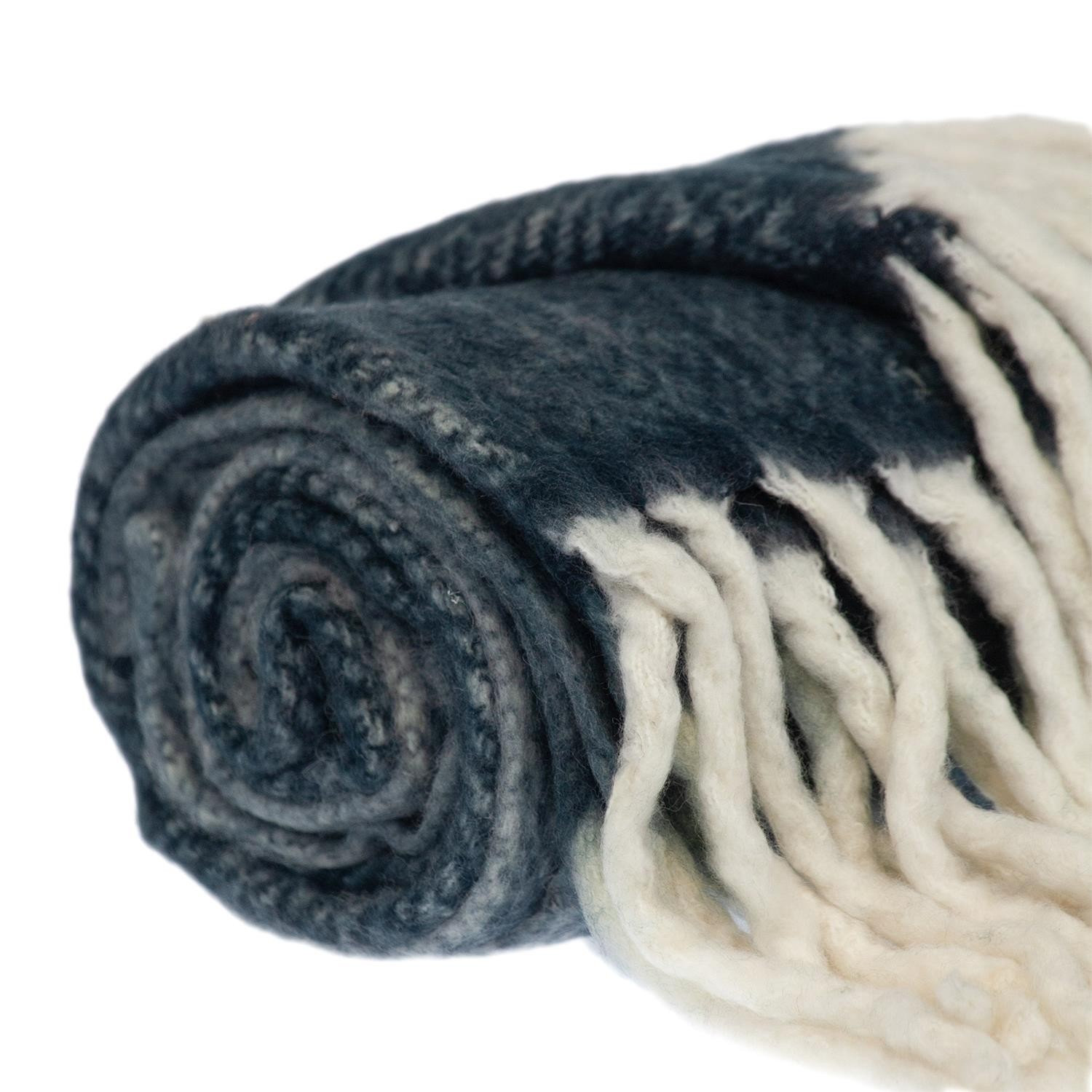 Ixia Knit Wool Blend Throw Blanket, Dark Blue