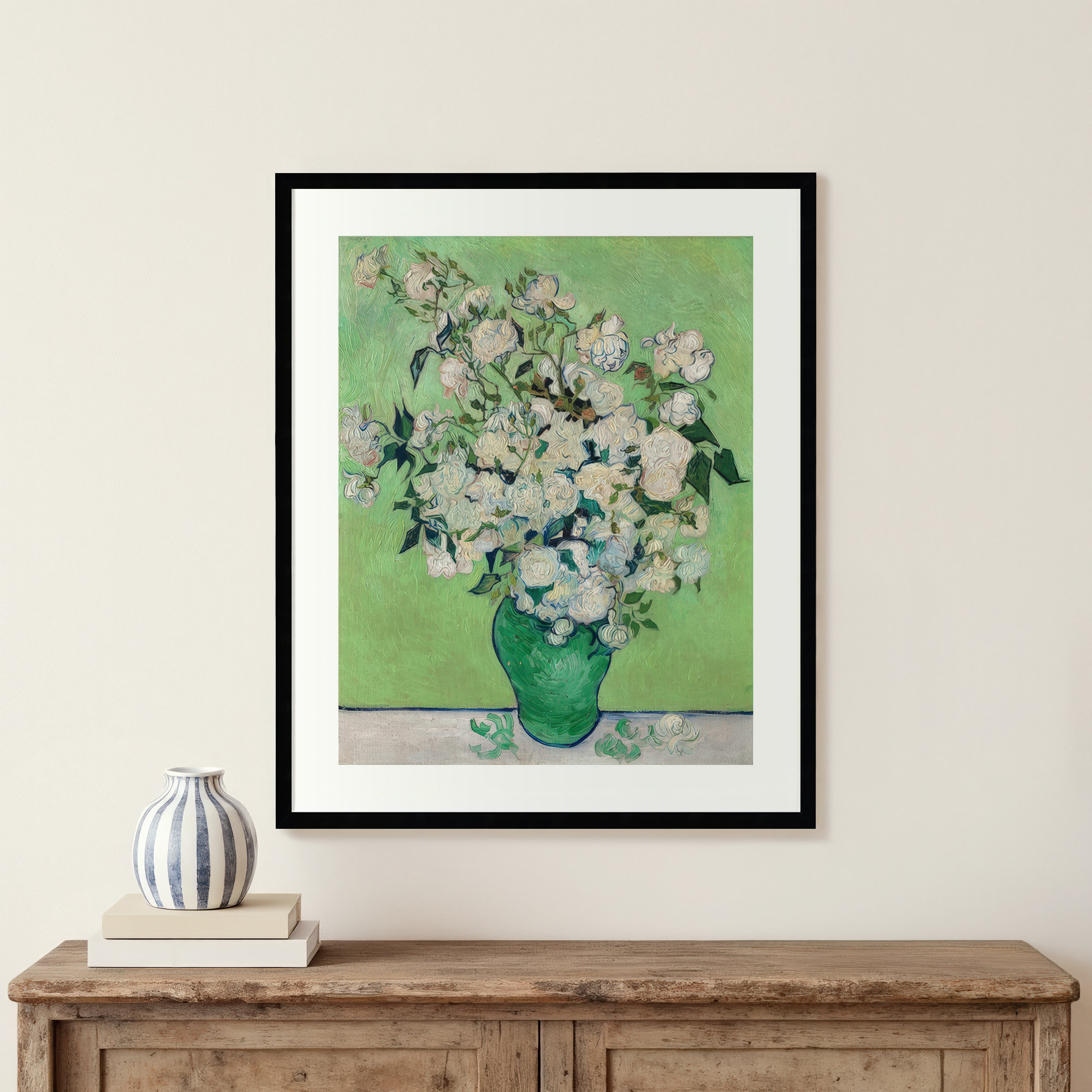 Roses by Vincent Van Gogh, 33.07" H x 27.32" W x 0.88" D, Black