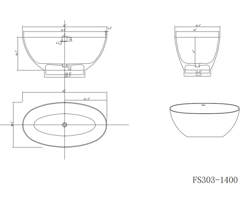 Baignoire de trempage à surface solide 55 "
