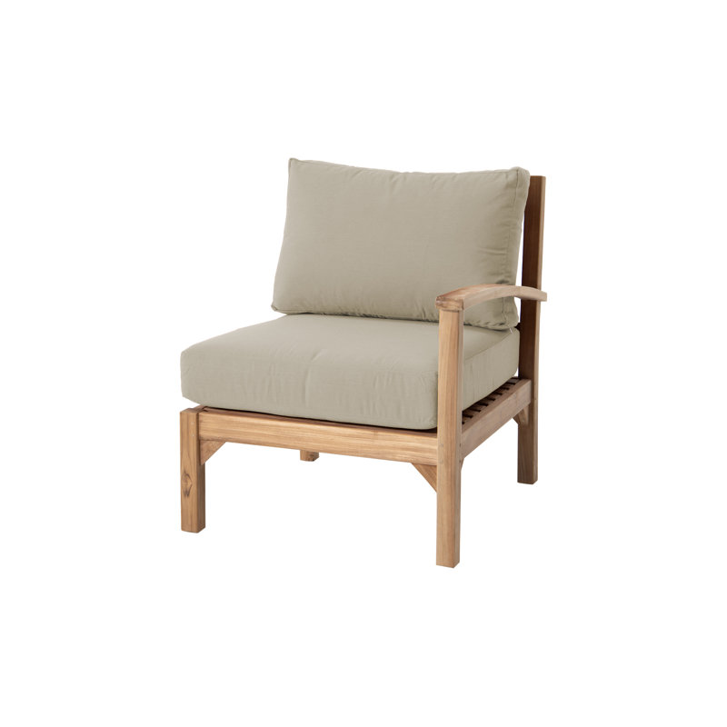 Chaise longue d'extérieur en teck avec coussins Sunbrella Huntington, Beige antique