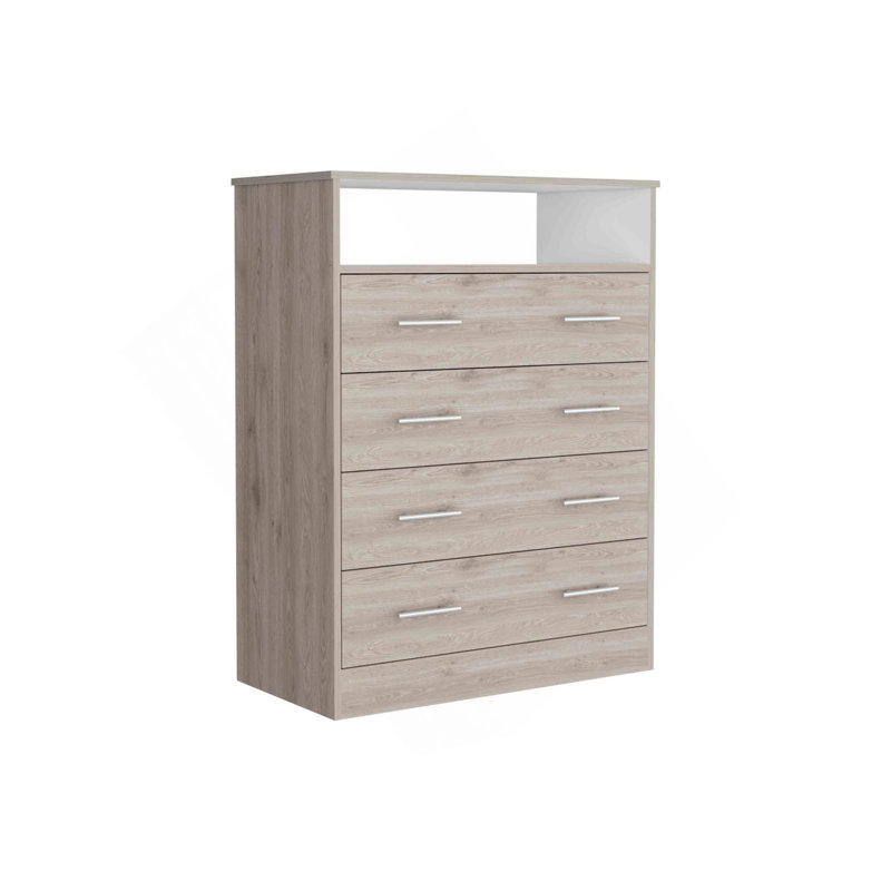 Commode 4 tiroirs Pérou, plateau supérieur, 1 tablette ouverte - gris clair, Gris