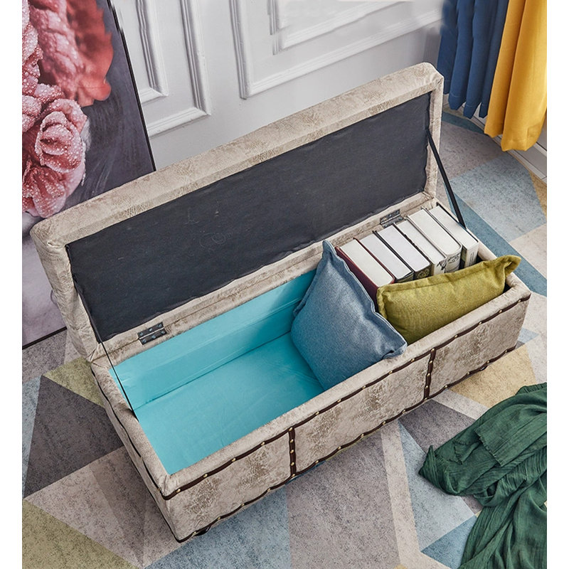 Repose-pieds avec rangement en microfibre, Beige