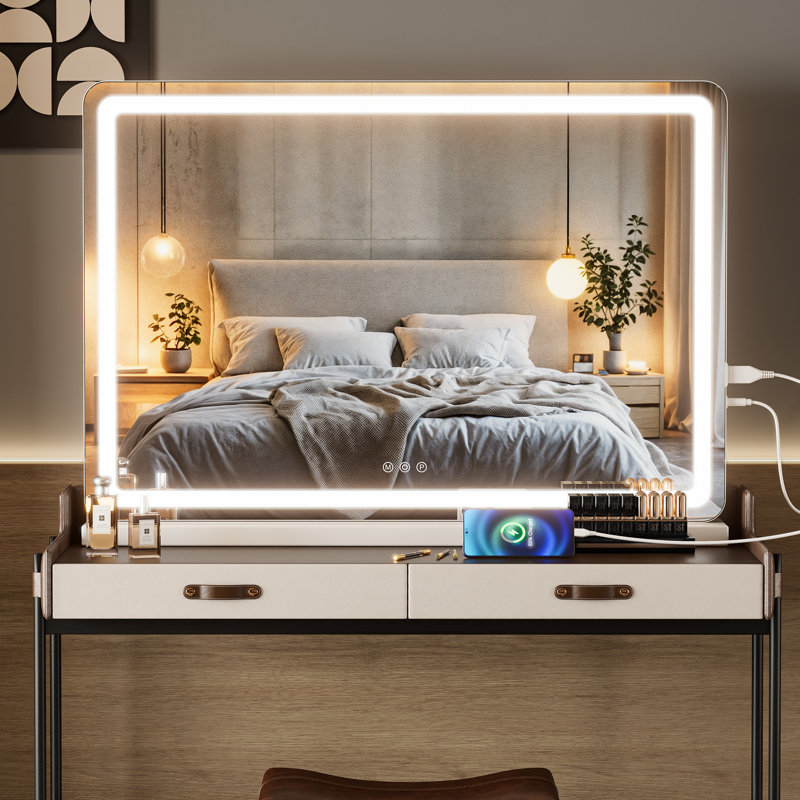 Lighted Makeup Mirror, Led Makeup Mirror,Three Color Lighting Modes, Smart Touch Control,2-in-1 Vanity Mirror, 20" x 22"