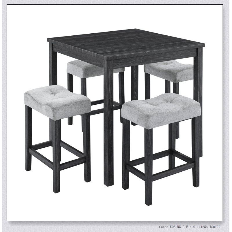 Dining Table, Bar Table and Chairs Set, 5 Piece Dining Table Set, Industrial Breakfast Table Set, Grey, 24", Black