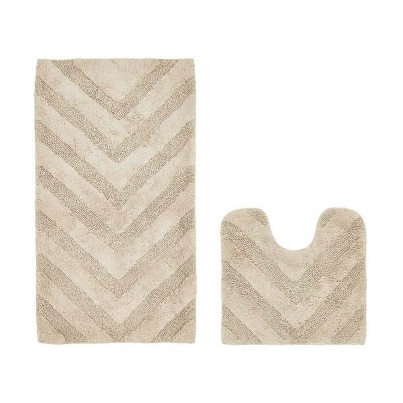 Annaclara Premium 100% Cotton 1990 GSM 2-Piece Tufted Chevron Bath Rug Set with Non-Slip Spray Latex Backing, OEKO-TEX® Certified, Super Absorbent and Machine Washable, Sand