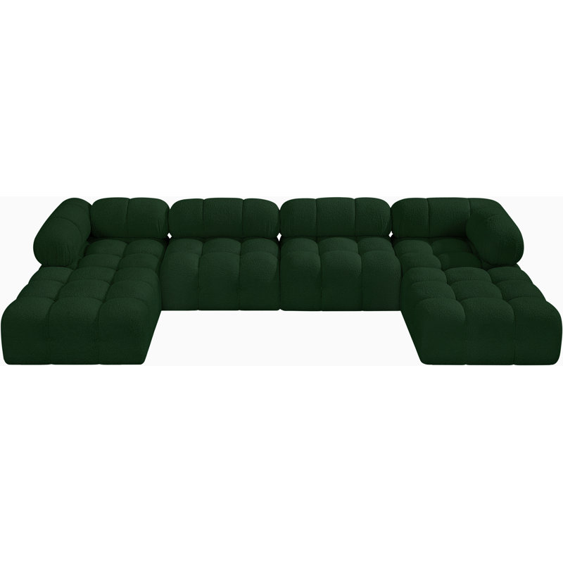 Ames 136" Upholstered Sectional, Green Boucle Fabric