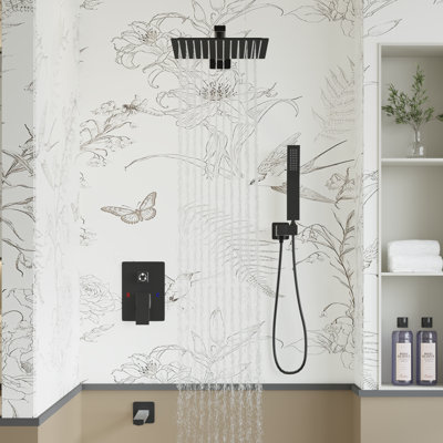 Black Concealed Mixer Shower With Square Shower Head And Handheld Spray Combo
