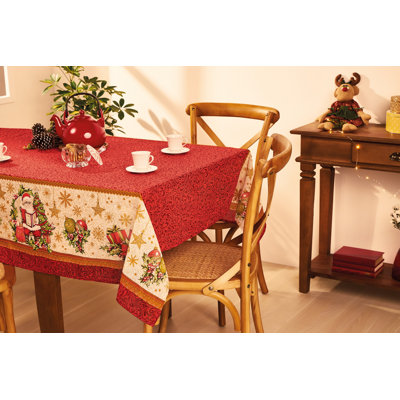 Aavan Christmas Holiday cream and red Rectangle Cotton Tablecloth