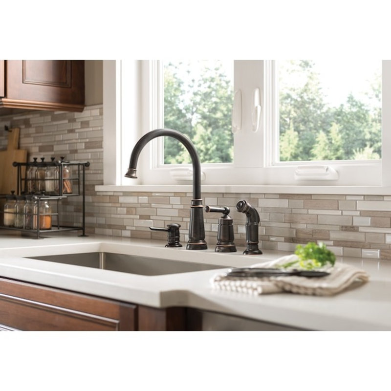Moen Edison Single Handle Deck-mount Kitchen Faucet (Soap Dispenser Included) ( Side Sprayer Included ), Bronze
