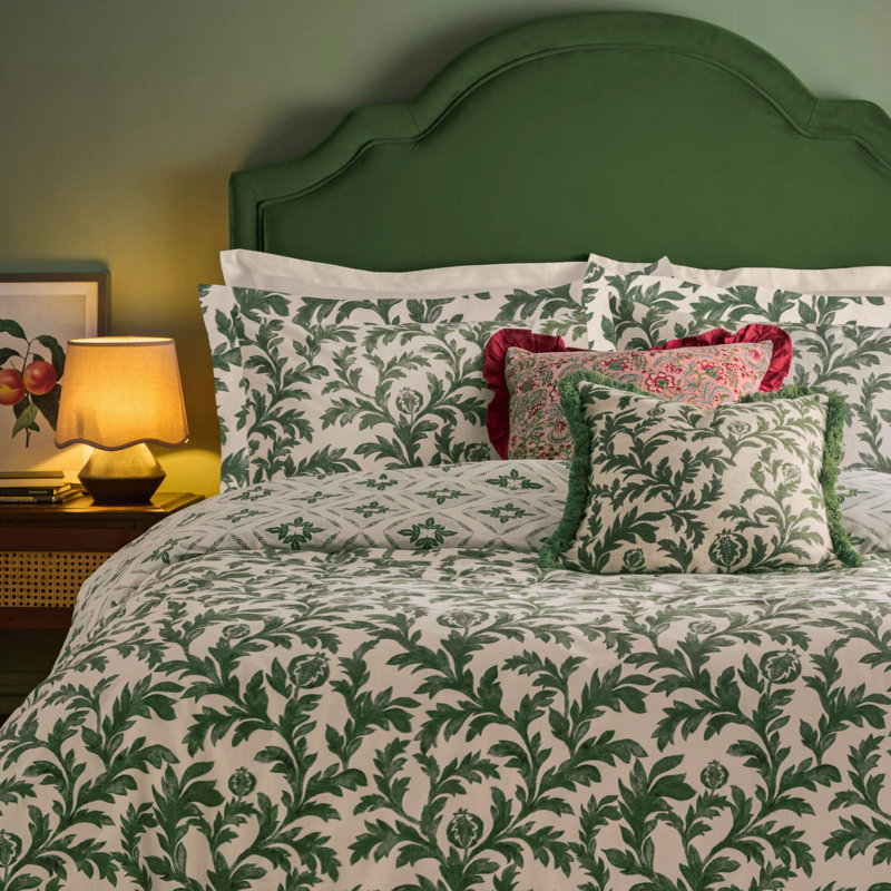 Hedera Cotton Blend Floral Duvet Cover Set with Pillowcases, Double Duvet Cover + 2 Standard Pillowcases
