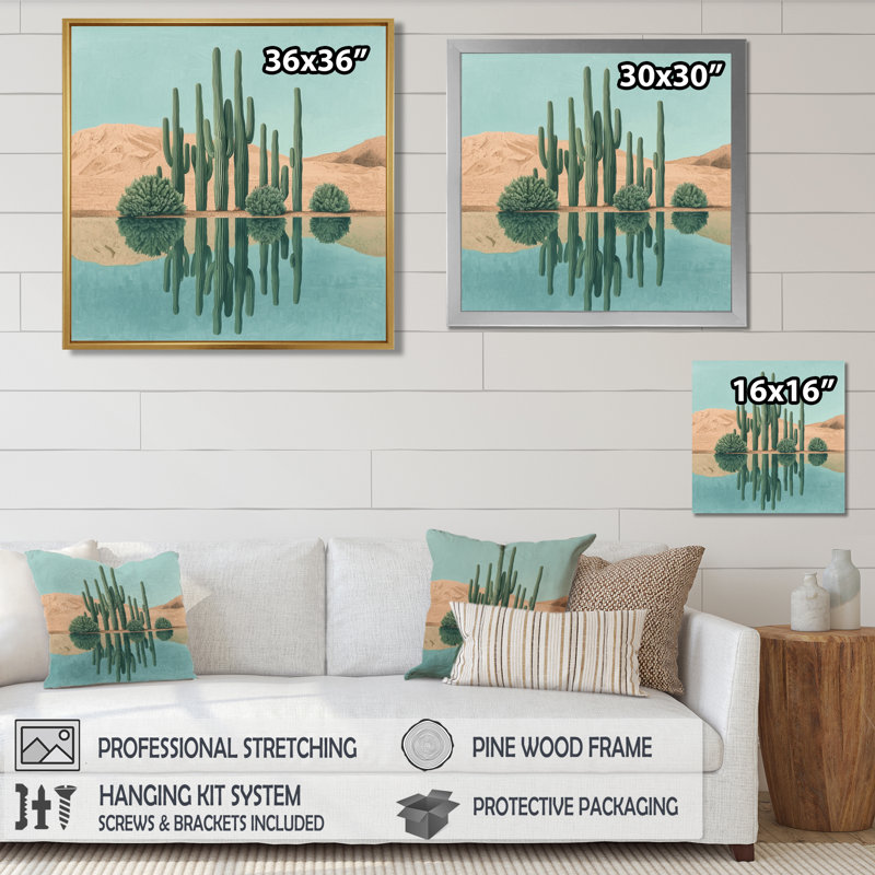 Marzell Cactus and the Desert Oasis II - Cactus, reproduction d'art sur toile encadrée, H 16 po x l 16 po, Blanc