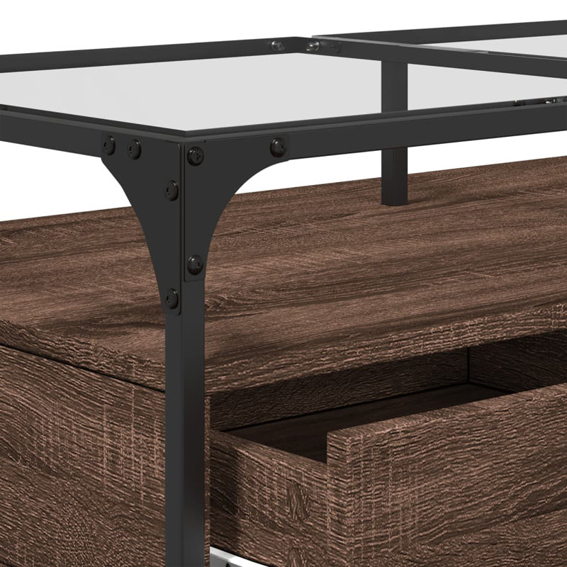 Alarnah Coffee Table with Storage, Black/Brown Oak