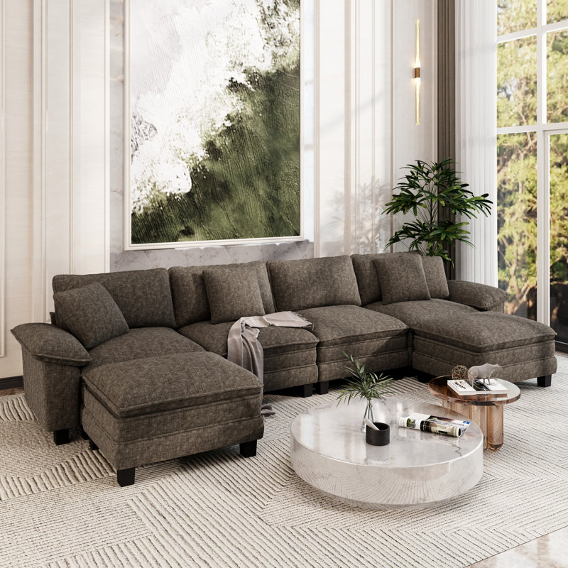 158" Modular Sectional Sofa, Oversized U Shaped Couches With Ottomans, 6-seater Deep Seat Sofa With Throw Pillow