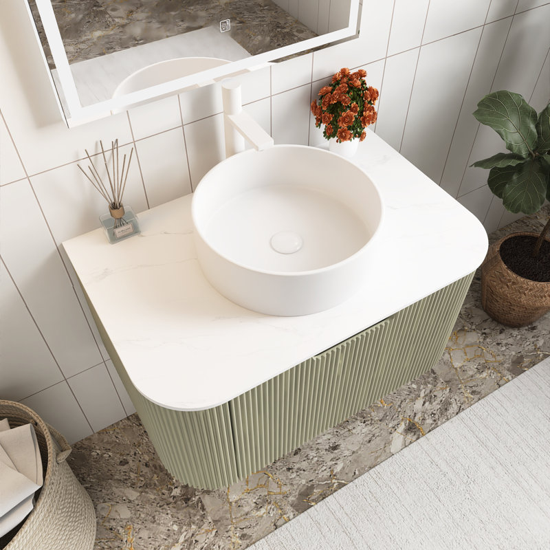 Meuble-lavabo flottant mural 30 po avec lavabo, Vert clair