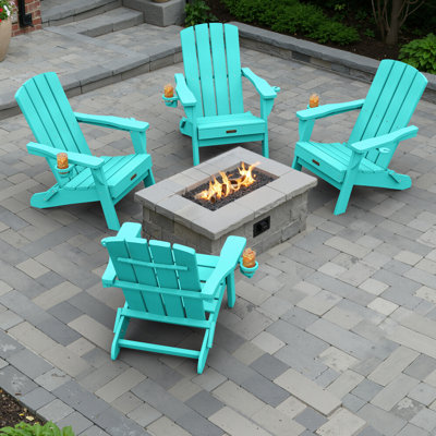Folding Adirondack Chairs Weather-Resistant HDPE Outdoor Firepit Chairs With Cup Holder by Rosecliff Heights