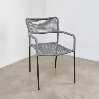 Venice Set of 2 Stackable Outdoor Patio Chairs - Rust-Resistant Metal & Quick-Dry PP Rope - Full Armrest, No Assembly Required