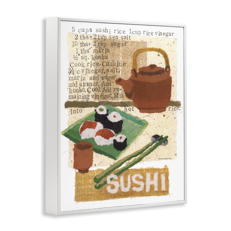 Recette traditionnelle de sushi par Nancy Overton, Estampe numérique encadrée blanc bord de mer, H 14 po x l 11 po