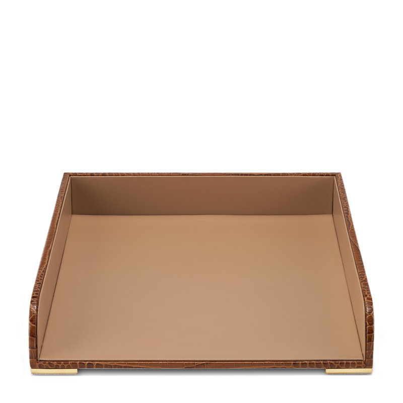 Classic Croc Leather Paper Tray, Fawn, Chestnut