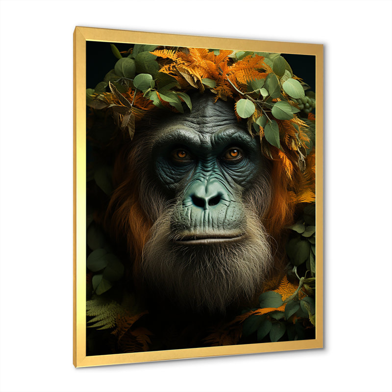 " Apes Orangutan Sunlit Jungle I ", Gold Single Picture Framed, 32" H x 16" W x 1" D