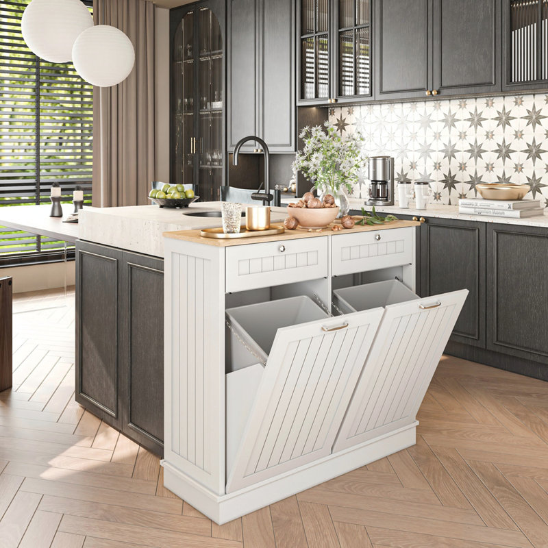 Armoire de cuisine en contreplaqué durable avec tiroirs coulissants lisses et poubelle renforcée, idéale pour une performance durable et une cuisine moderne.