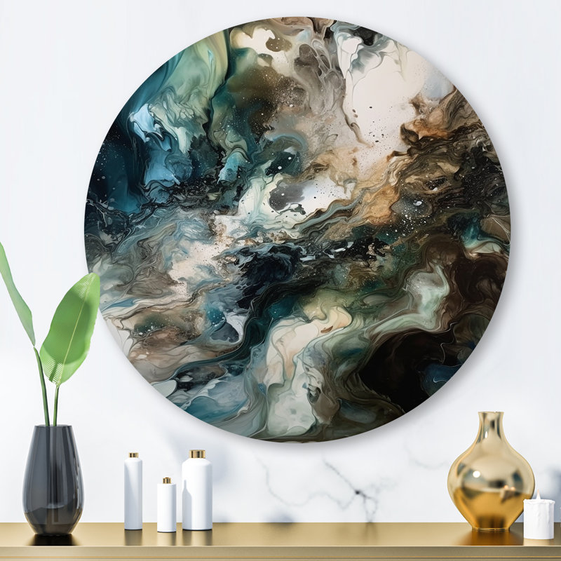 «Green World Inner Worlds of Marble III», art mural rond géométrique abstrait en métal, H 29 po x l 29 po x P 1 po