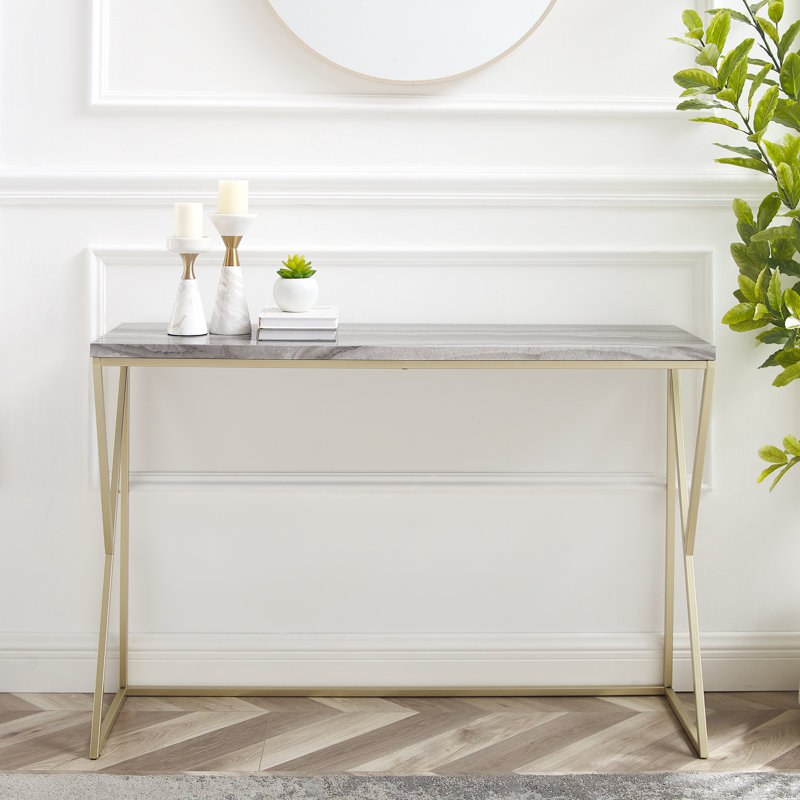 116.8Cm Console Table, Grey Faux Venicut Marble, Gold