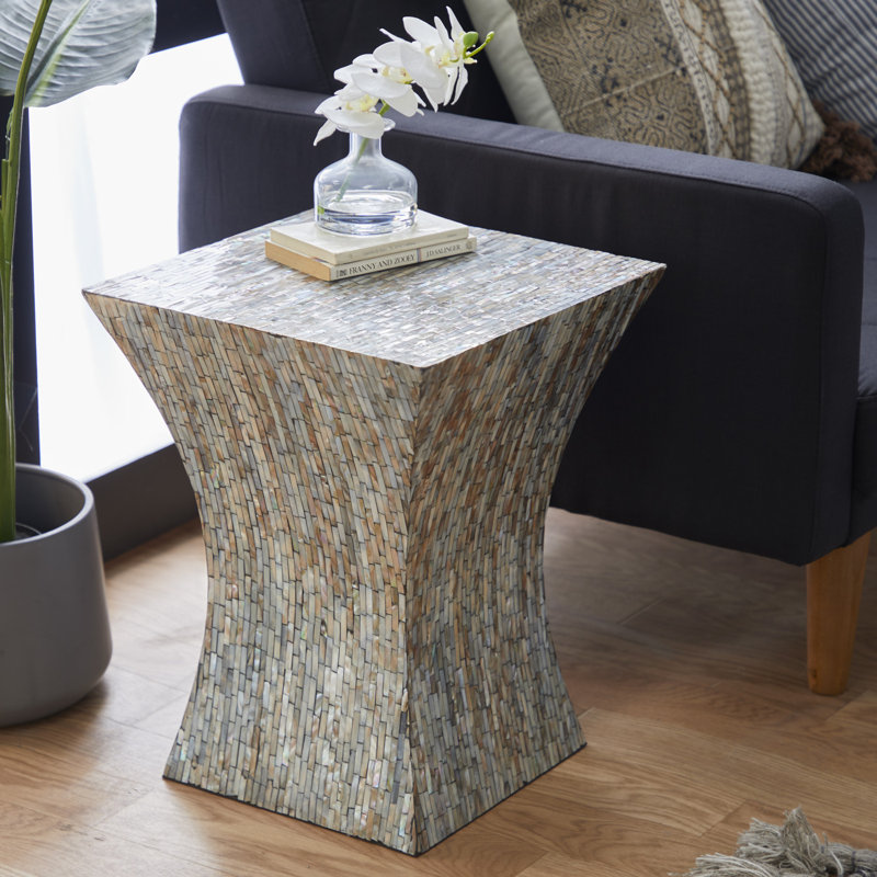 Okehampt Mother of Pearl Shell Handmade Hourglass Shaped Side End Accent Table