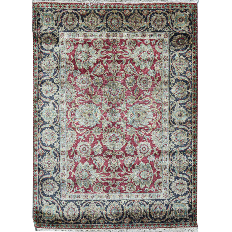 Tapis rouge et noir noué à la main de haute qualité