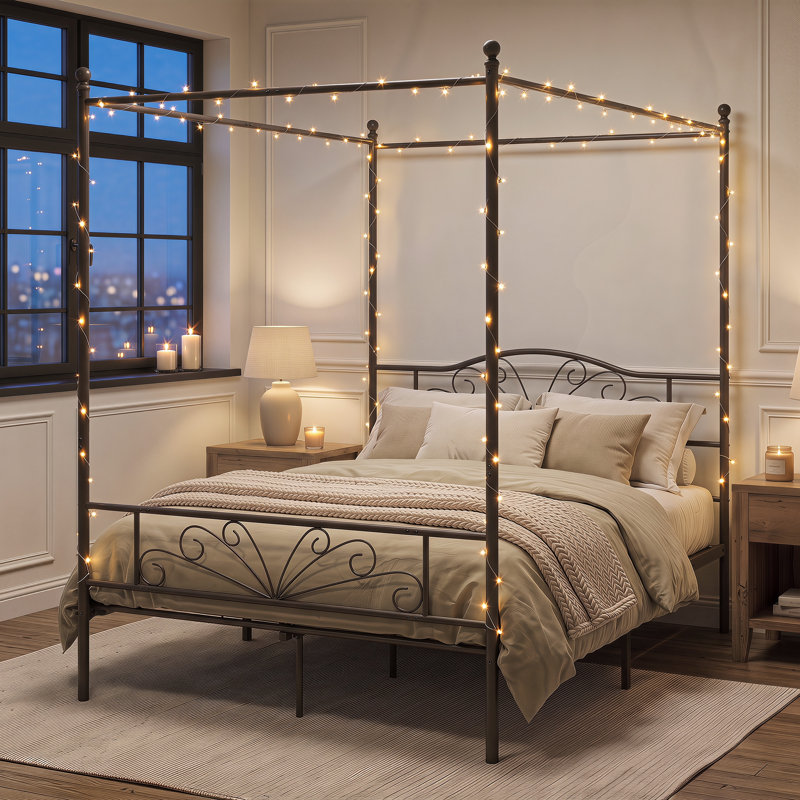 Double (4'6) Steel Four Poster Bed, Black