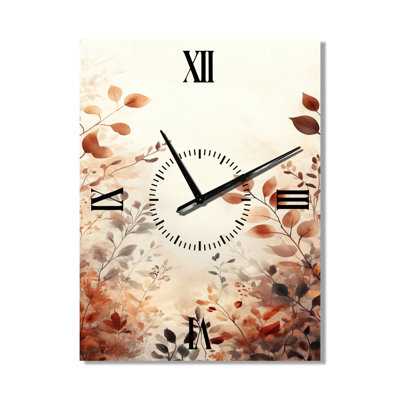 Horloge murale grand format Japandi, motif délicat de fleurs sauvages brunes I
