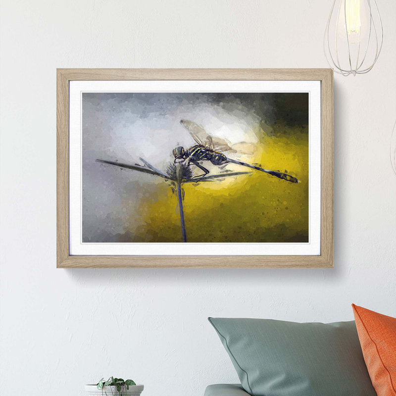 Dragonfly upon a Thistle in Abstract - Picture Frame Graphic Art Print, Oak Framed, 27cm H x 36cm W x 2cm D