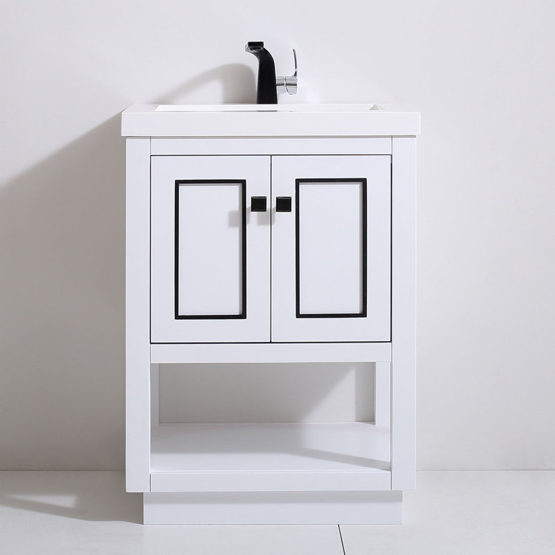 Thome 25'' Single Bathroom Vanity with Resin Top, Matte Black, White