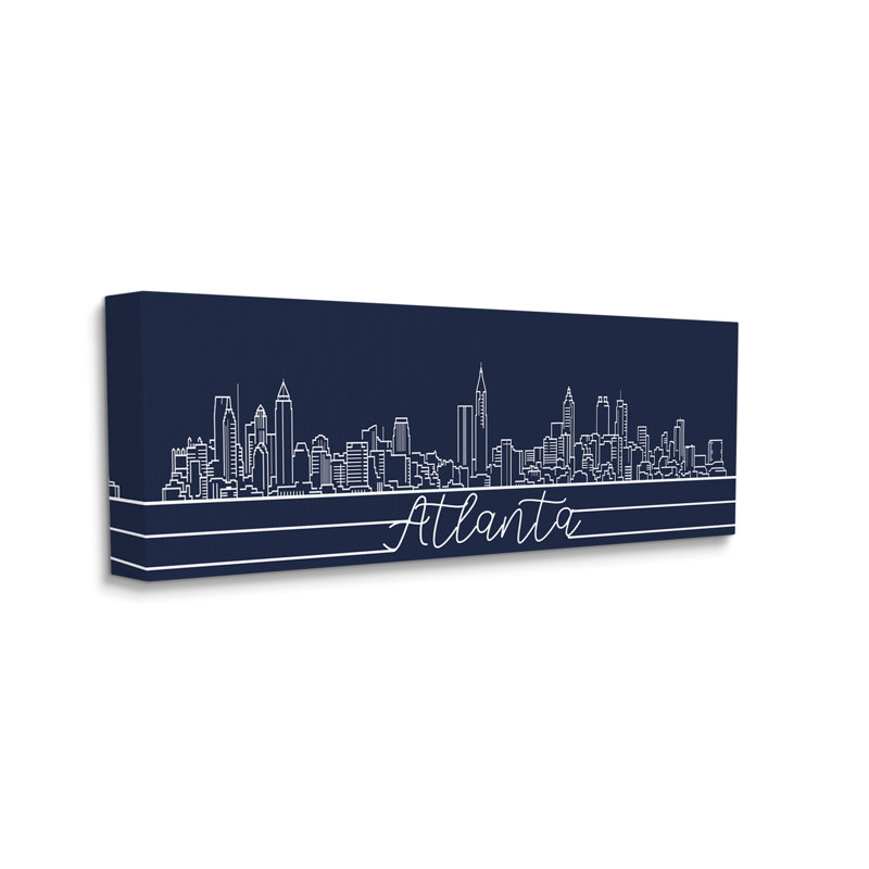 Atlanta, Géorgie, dessin au trait, bleu foncé, Toile tendue, H 10 po x l 24 po