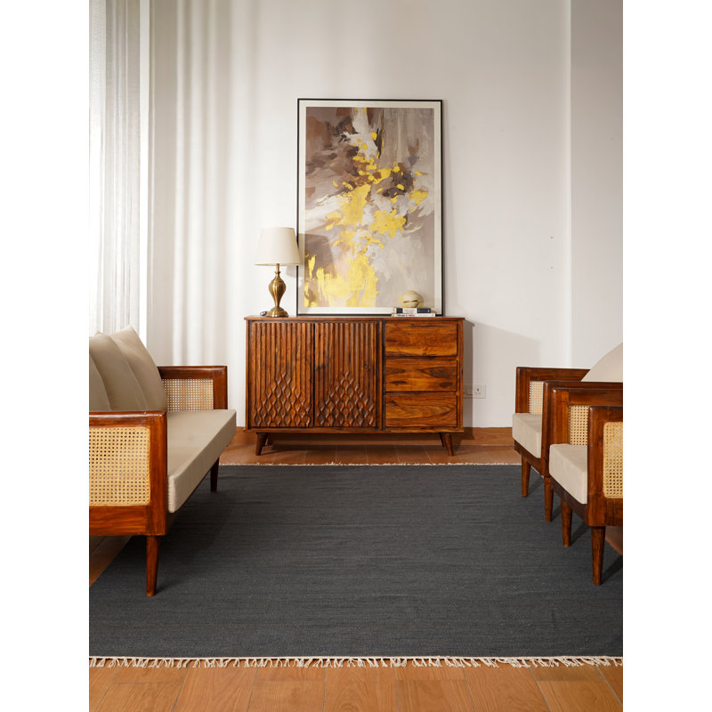 Tapis kilim en laine tissés à la main et à plat Alithea, Noir, Rectangulaire 3 pi x 5 pi