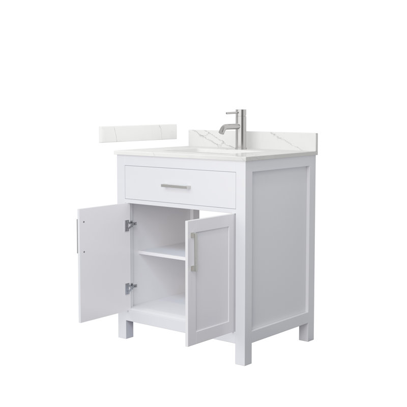 Beckett 30" Freestanding Single Bathroom Vanity with Quartz Top, Brushed Nickel, White, Giotto Quartz