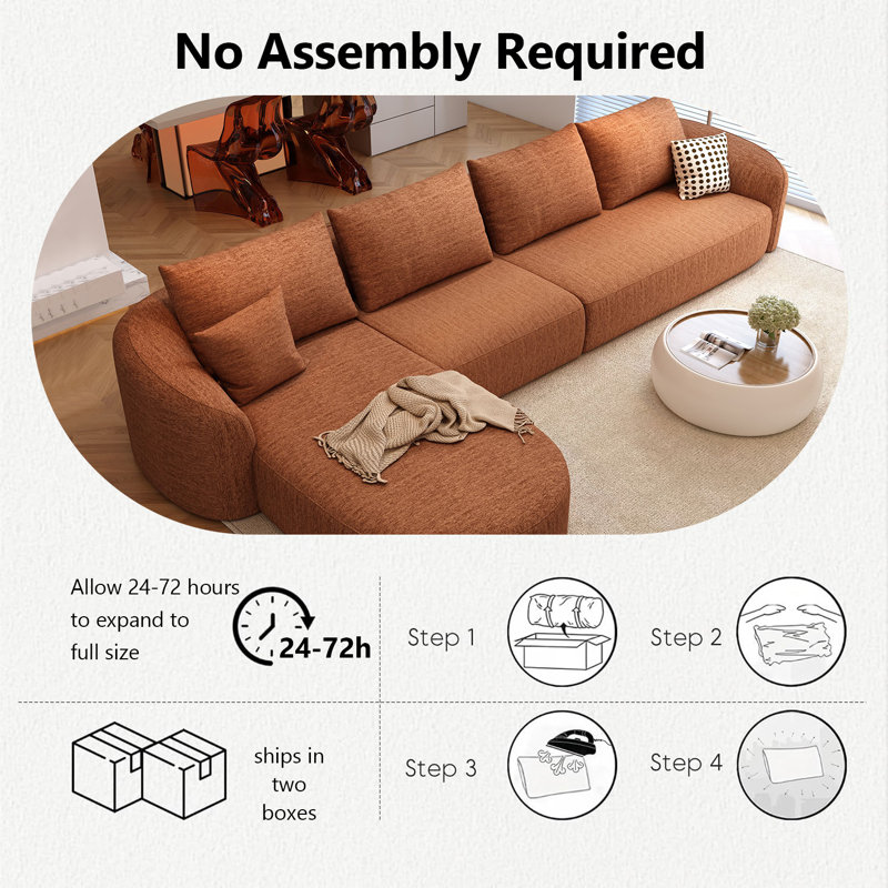 Canapé modulaire à dossier incurvé de luxe modulaire à dossier incurvé de 138,6 po Boneless, Orange