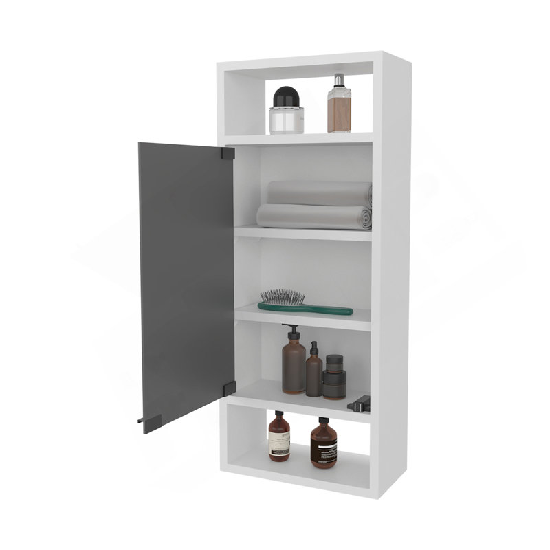 Pharmacie en pin avec porte miroir et rangement ouvert, blanc