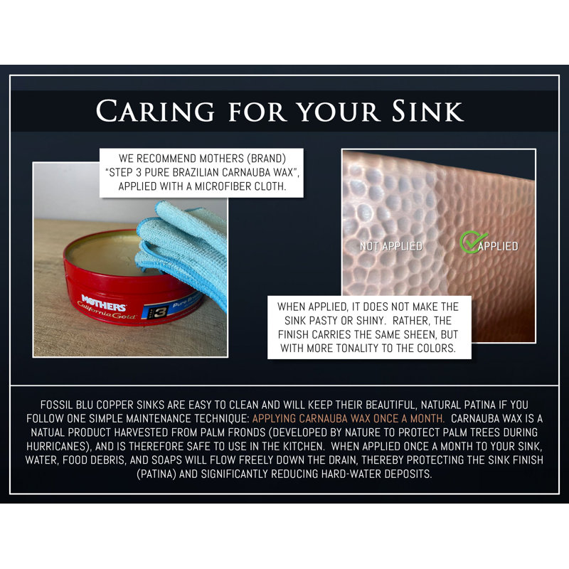 Fossil Blu Luxury 33" 12-Gauge Hammered Copper Undermount/Drop-In Sink, Medium Patina, Incl Accs