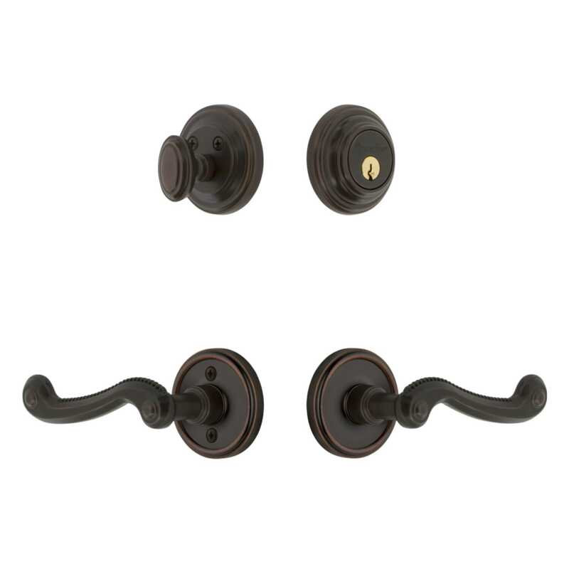 Grandeur Georgetown Rosette Entry Set with Newport Lever in Antique Pewter, 2.75", Timeless Bronze, Right Handed