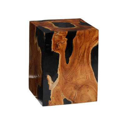 Knupp Black Teak Wood Accent Table with Resin Inlay