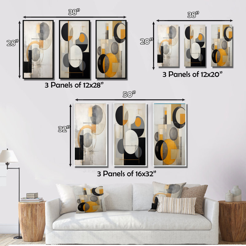 «Energy Of Possibilité Retro Circular Abstract IV», 3 pièces sur toile, Toile tendue, H 28 po x l 36 po