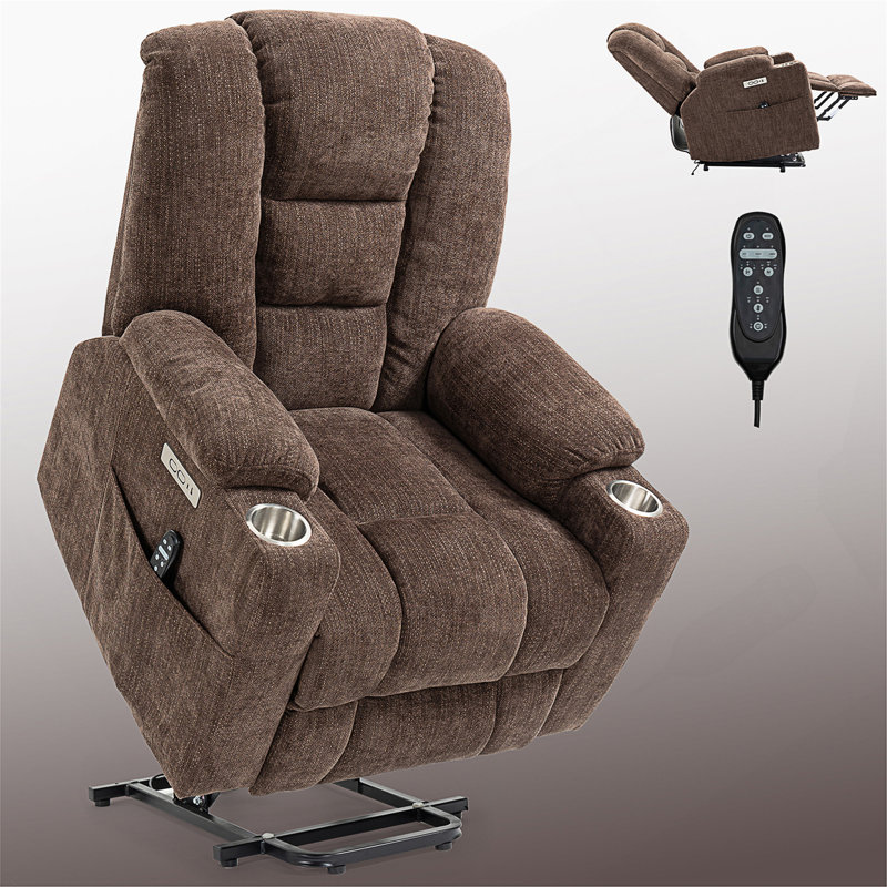 Power Lift Recliner Chair With Massage And Heat For Elderly, Overstuffed Wide Recliners, Heavy Duty Motion Mechanism With USB And Type C Ports, 2 Steel Cup Holders