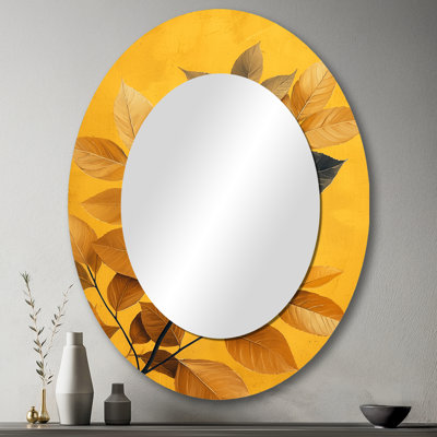 Moutarde feuilles d'automne Embrace II - Miroir décoratif floral ovale sur métal