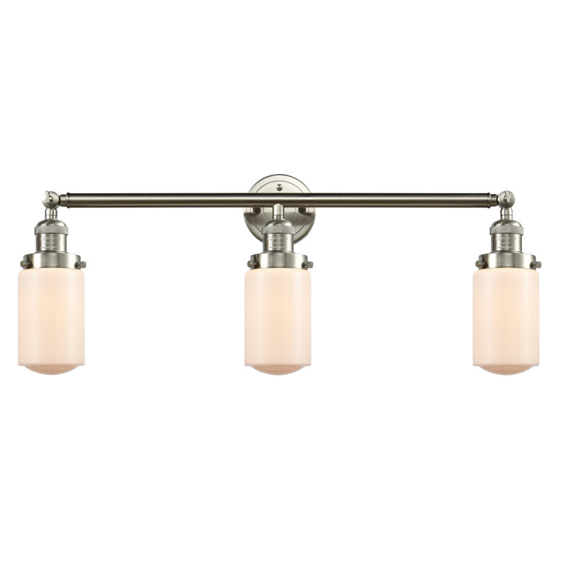 Éclairage pour salle de bain 3 lumières Saroyan, Ampoule incandescente rétro de 60 watts, Blanc mat, Nickel satiné brossé