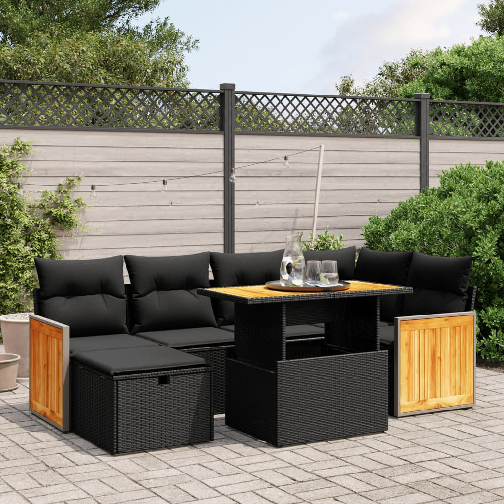 Vidaxl 7-Tlg. Garten-Sofagarnitur Mit Kissen Schwarz Poly Rattan