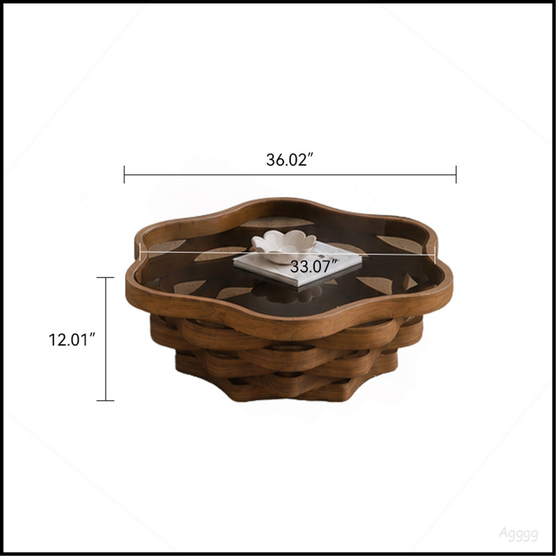 Table basse unique de 91,5 cm (36,02 po) en forme de nuage irrégulier avec plateau en verre trempé, base en MDF multicouche ondulée, table basse artistique moderne pour salon et appartement